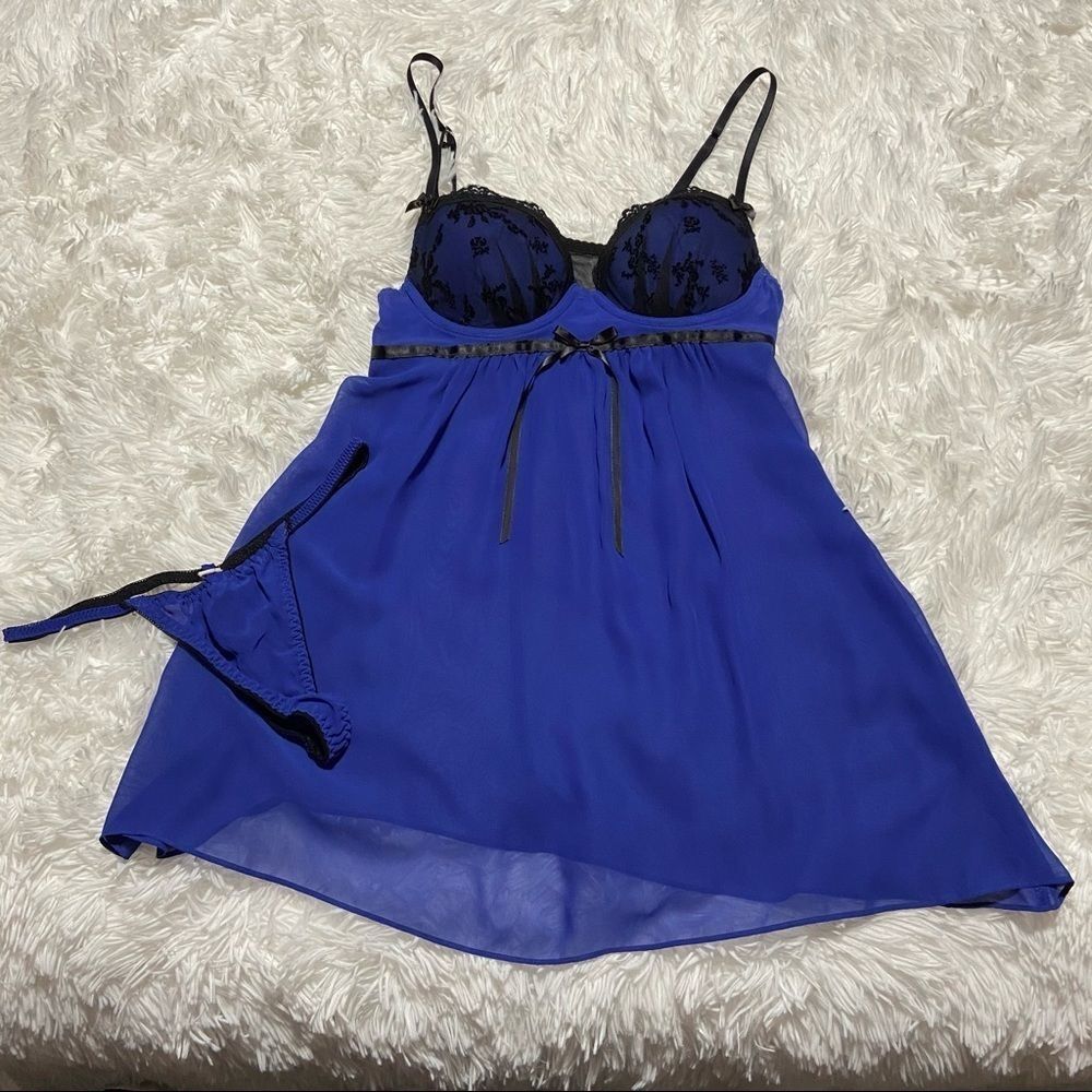 Inner Secrets Blue Babydoll Nightie Women’s Size S Lace Sleepwear Lingerie